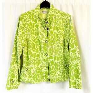 Women's Coldwater Creek Green Floral Flowers Twill Chino Zip Front Jacket Large